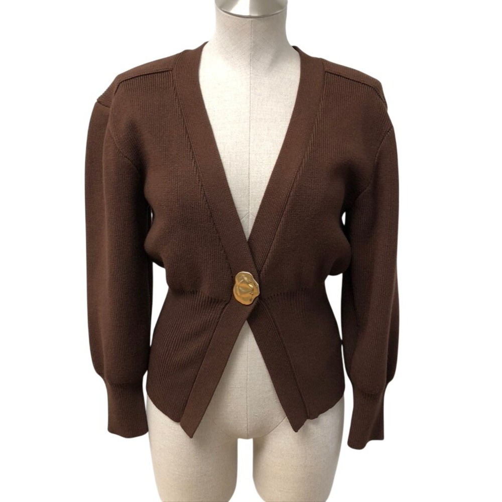 Urban Revivo Cardigan Womens XS Adult Brown Ribbed Gold Button Preppy Academia‎